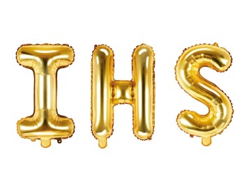 Zestaw balonów IHS złote, 35 cm + 3m wstążki